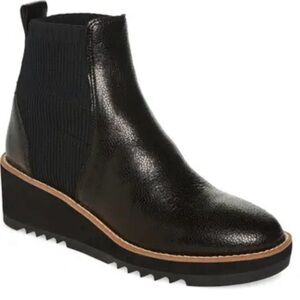 Eileen Fisher Black Leather Chelsea Wedge Ankle Boot